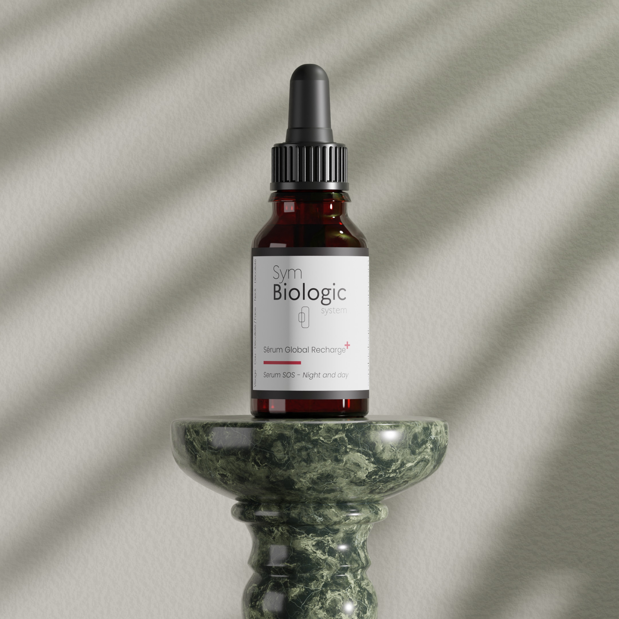 Image of Global Recharge serum on a stone display stand